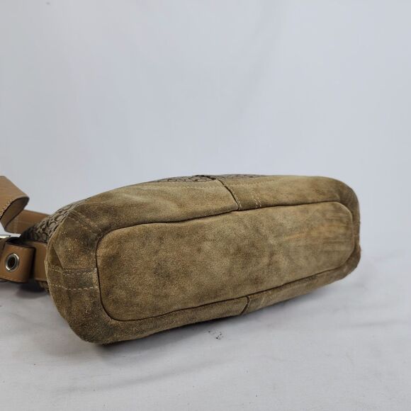 Coach Signature C Jacquard Suede Hobo Shoulder Bag Purse Tan Brown F10945 - Picture 6 of 16